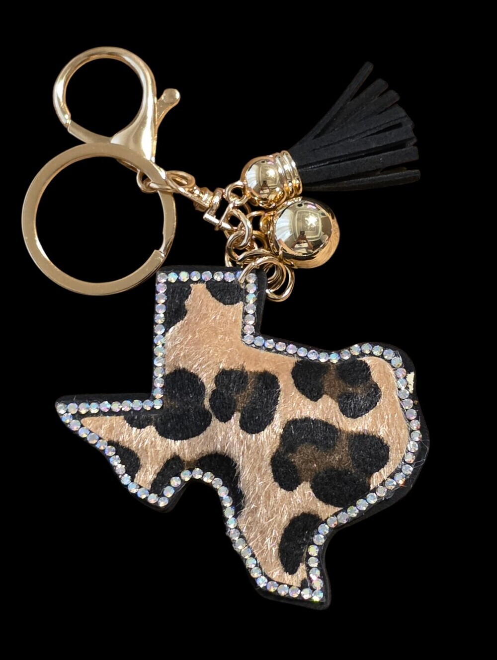 Leopard Texas State Bag Charm Keychain with Gold Hardware